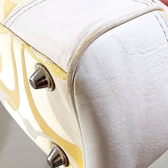 Coach Hampton Optic Signature Stripe Yellow White Double Handle Purse Bag - Picture 12 of 16